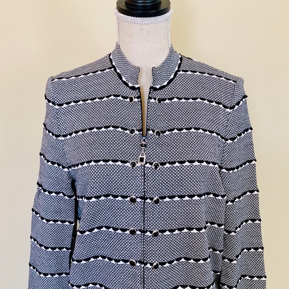 St. John Collection Sweaters - St. John Collection Zip-Up Sweater, Black & White